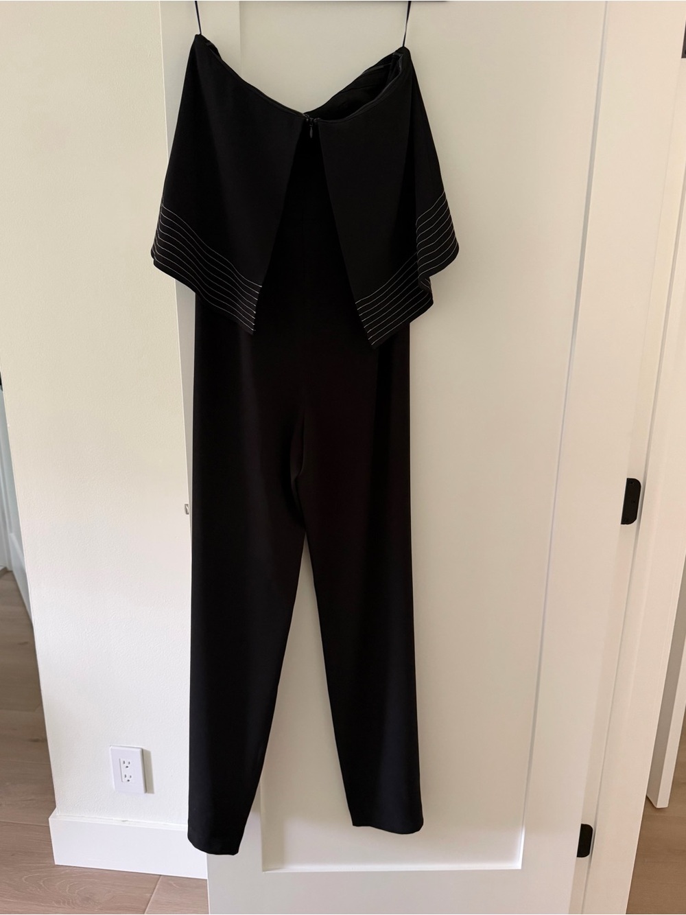INTERMIX Black Off-the-Shoulder Wide Flounce Jumpsuit